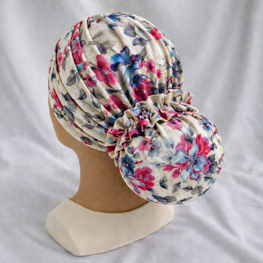 טורבן קטיפה פרחוני בהיר