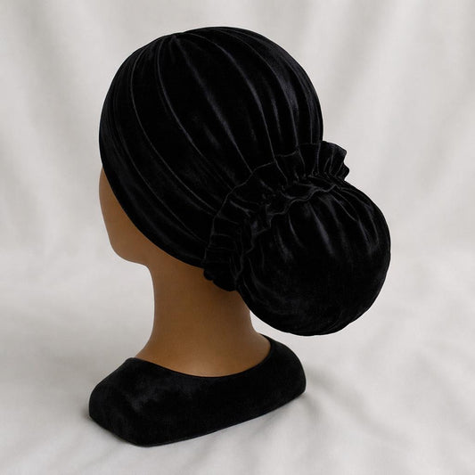 טורבן קטיפה שחור כיווצים